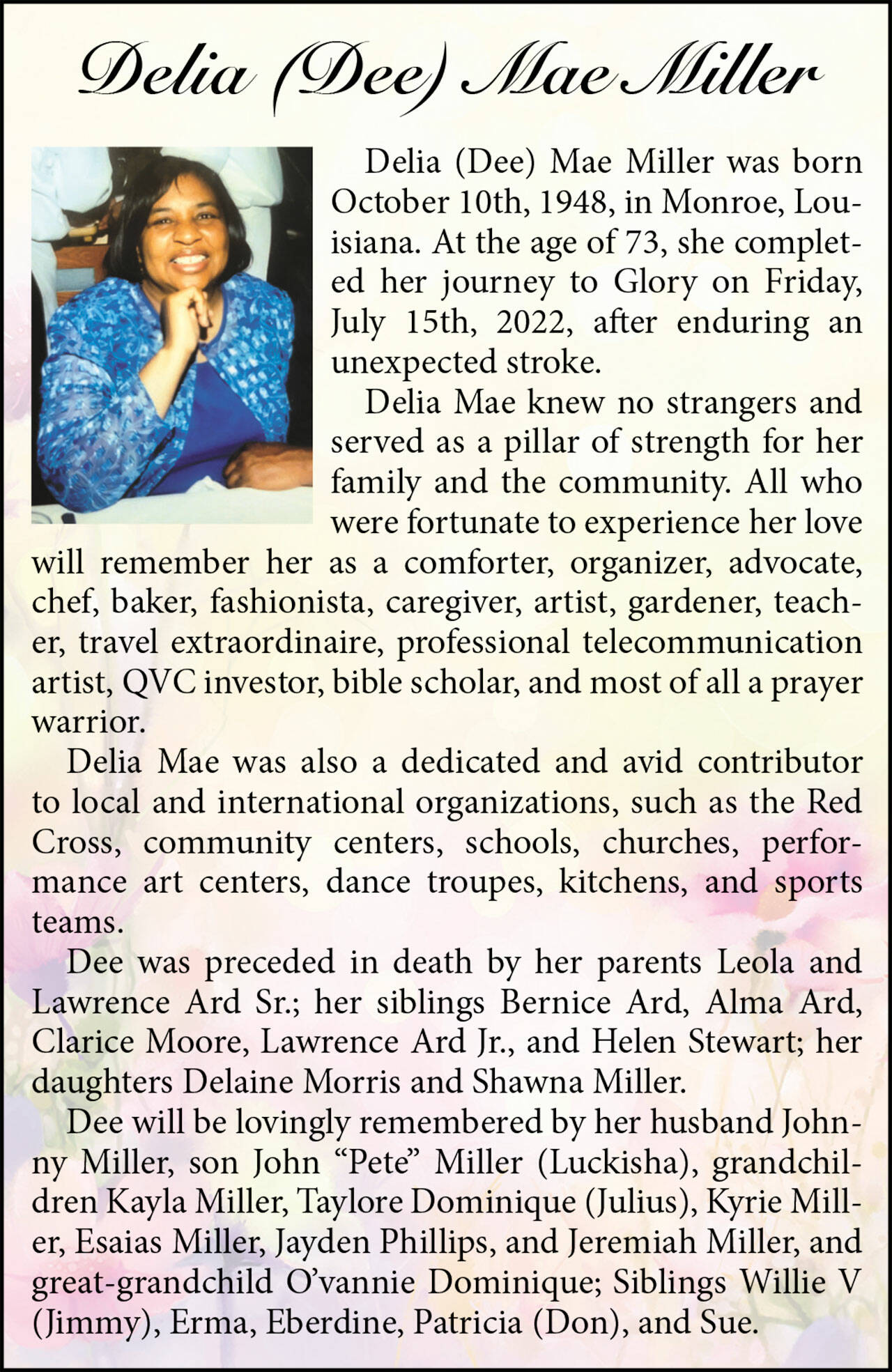 Delia (Dee) Mae Miller | Obituary