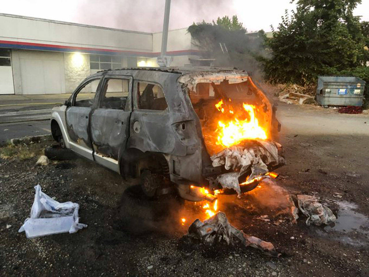 Puget Sound Fire responded to four fires within an hour Aug. 8 on Kent’s East Hill, including this vehicle fire. COURTESY PHOTO, Puget Sound Fire