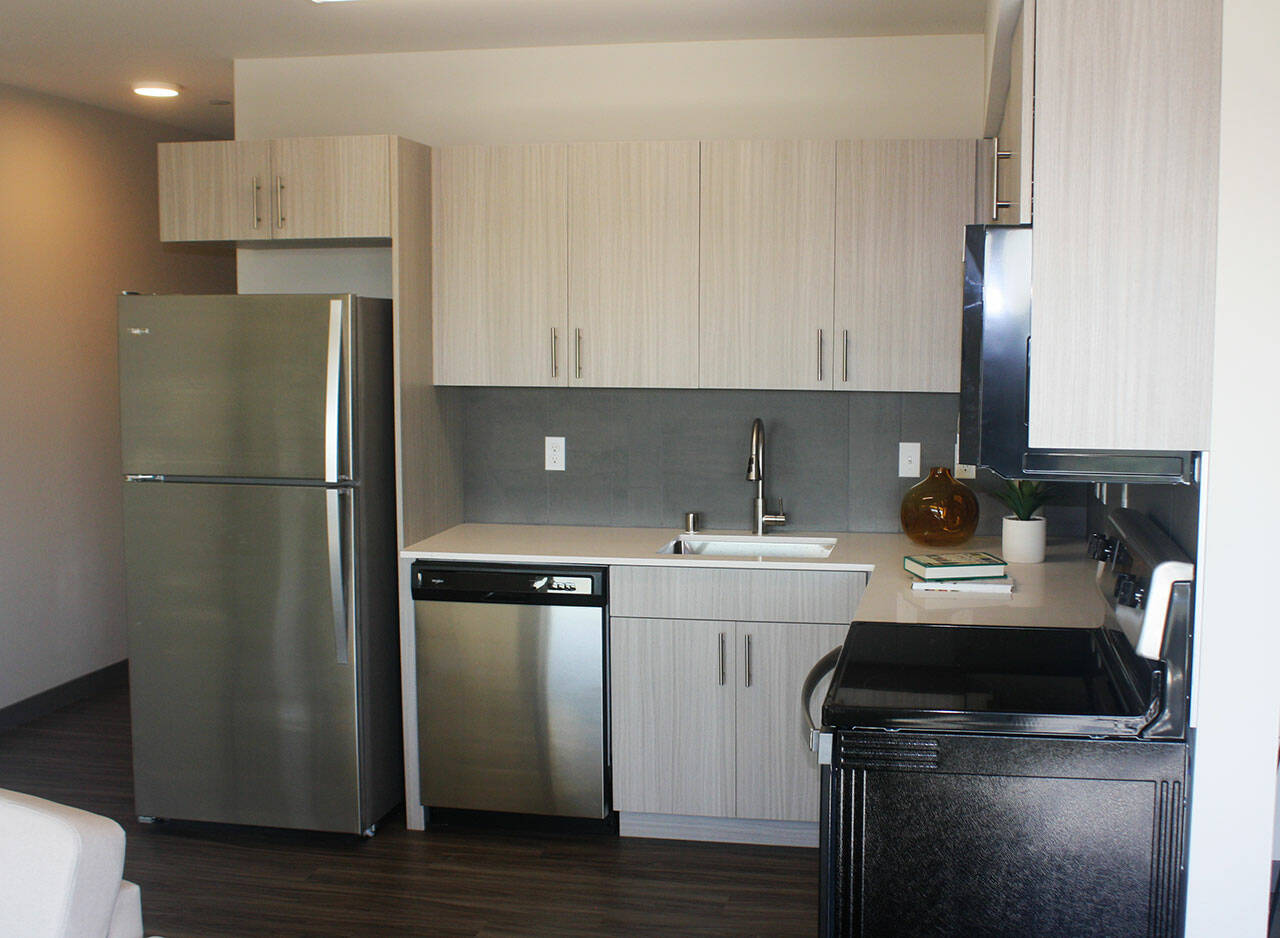 A kitchen at a apartment at the Madison Plaza Apartments. STEVE HUNTER, Kent Reporter
