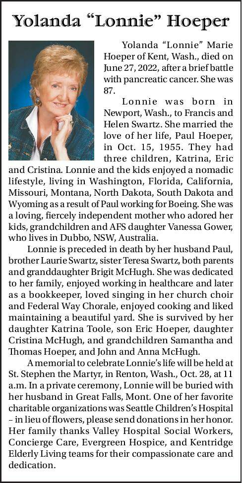 Yolanda "Lonnie" Hoeper | Obituary