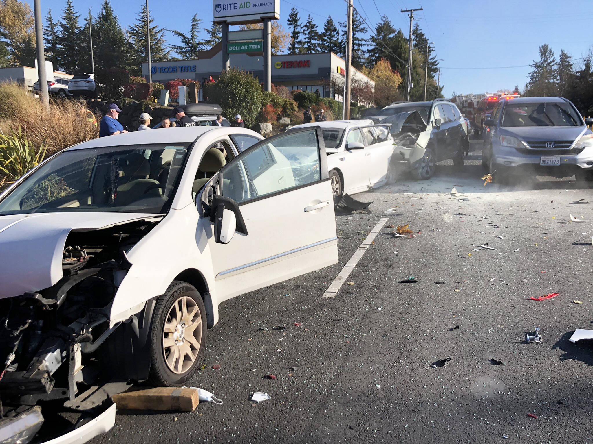 Two people were injured in a six-vehicle crash Thursday morning, Nov. 17 in Kent at the intersection of Southeast 208th Street and 108th Avenue SE. COURTESY PHOTO, Puget Sound Fire