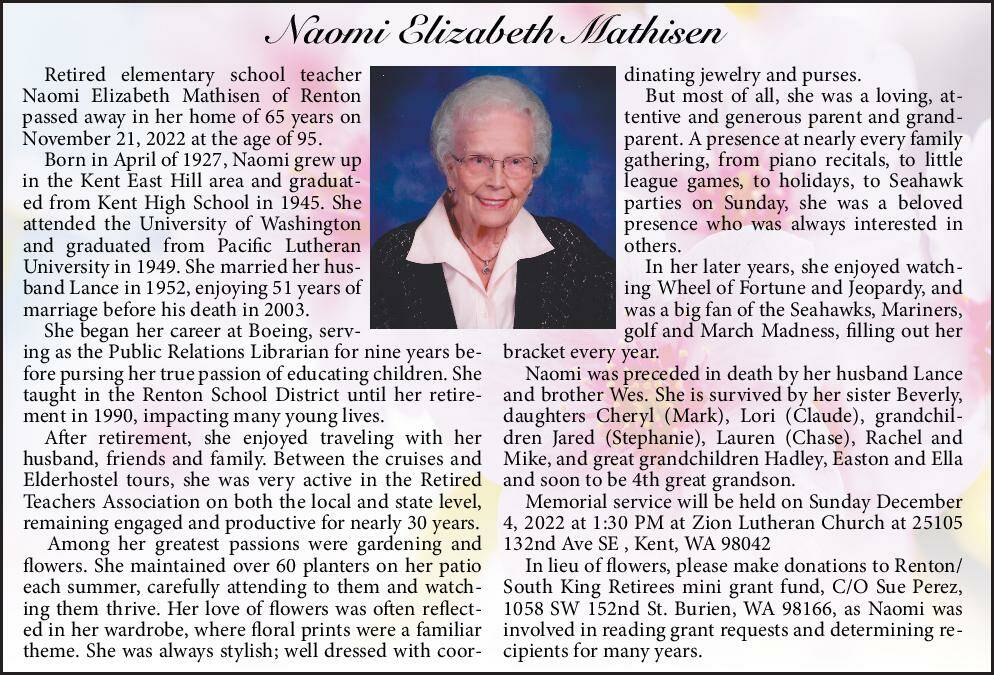 Naomi Elizabeth Mathisen | Obituary