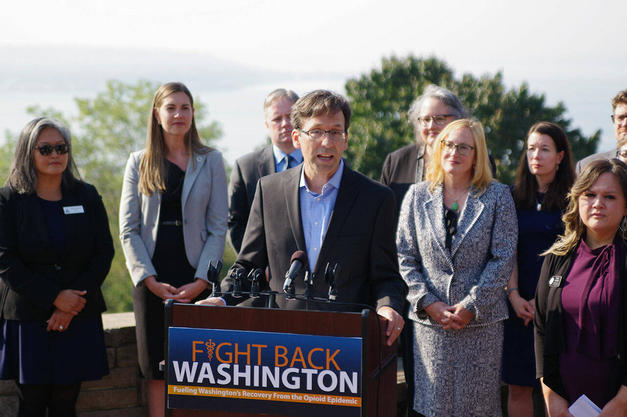 State Attorney General Bob Ferguson, local experts and leaders gathered Oct. 3 at Kerry Park in Seattle to announce the state had secured nearly half a billion dollars to fight the opioid epidemic. The city of Kent will receive $1.12 million. COURTESY PHOTO, State Attorney General’s Office