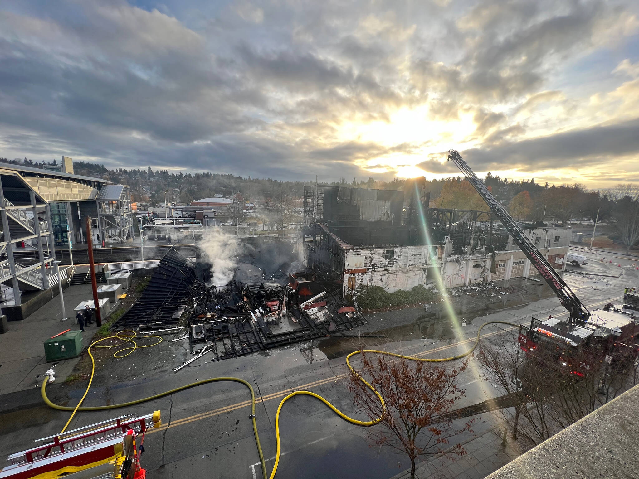 It took firefighters about two hours to extinguish a blaze Friday morning, Dec. 9 at a vacant warehouse at 105 W. Smith St. COURTESY PHOTO, Kent Police