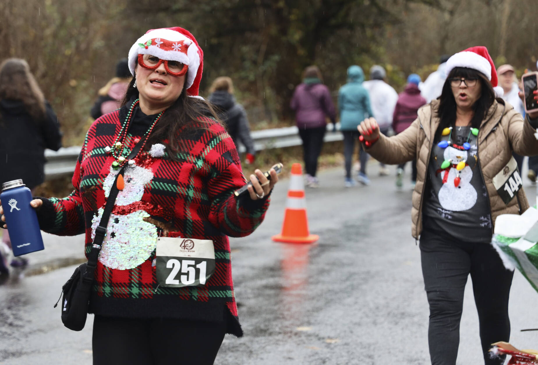 Denise Macias, left, of Federal Way, and Shelly Hall, of Kent, display their holiday outfits in the Christmas Rush 10K/5K run/walk Dec. 10 in Kent. COURTESY PHOTO, City of Kent