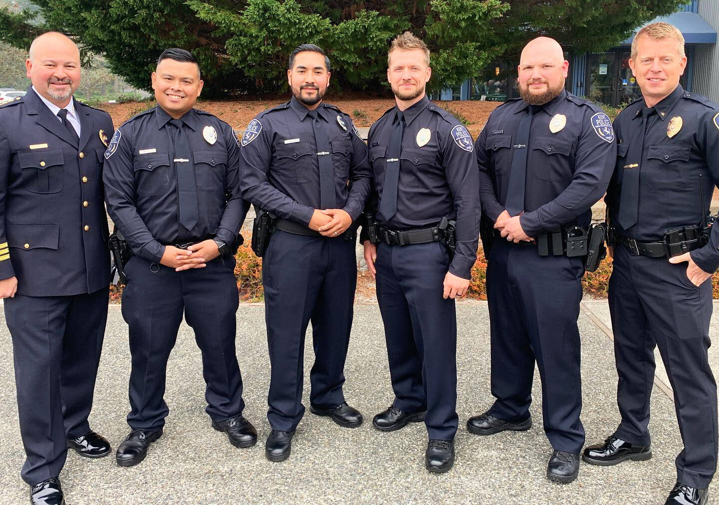 Kent Police Chief Rafael Padilla, far left, welcomes five new officers in October. COURTESY PHOTO, Kent Police