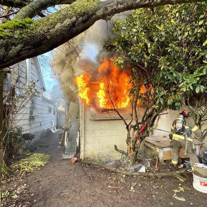 A fire breaks out Jan. 6 at a vacant Kent home in the 500 block of Bridges Avenue South. COURTESY PHOTO, Puget Sound Fire