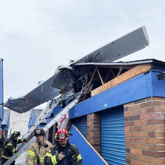 Approximately 30 emergency personnel responded when a small plane crashed Jan. 7 into a public storage unit at 1721 Central Ave. S. COURTESY PHOTO, Puget Sound Fire