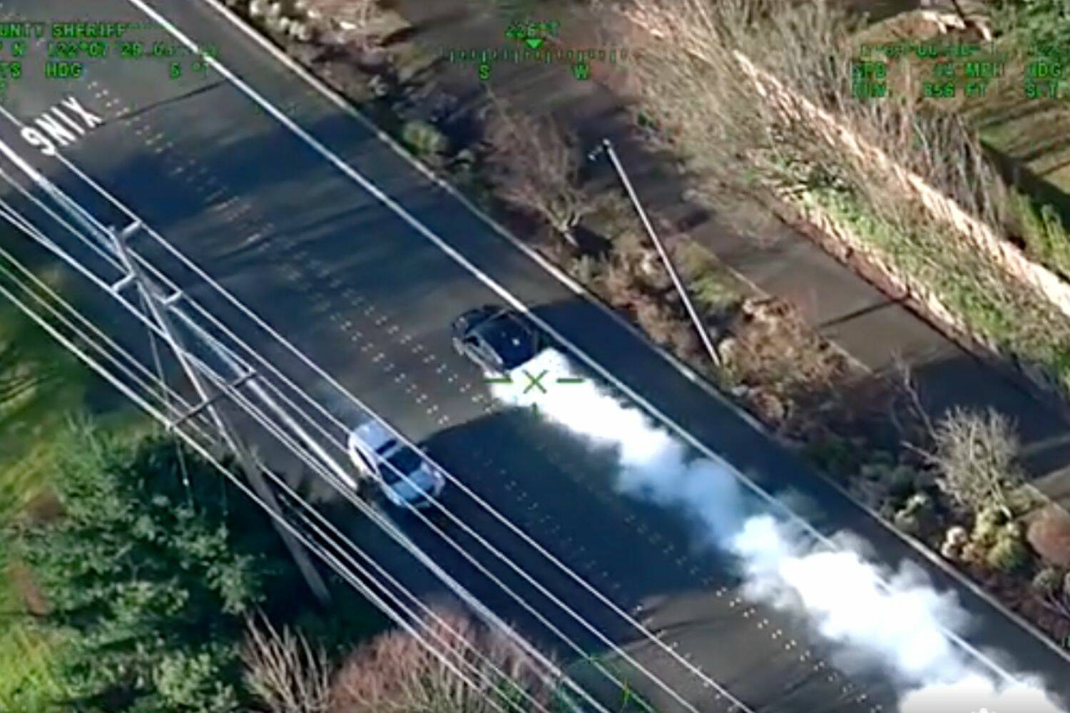 Police helicopter camera shot of one of the fleeing vehicles. (Screenshot from Bellevue Police Department website)