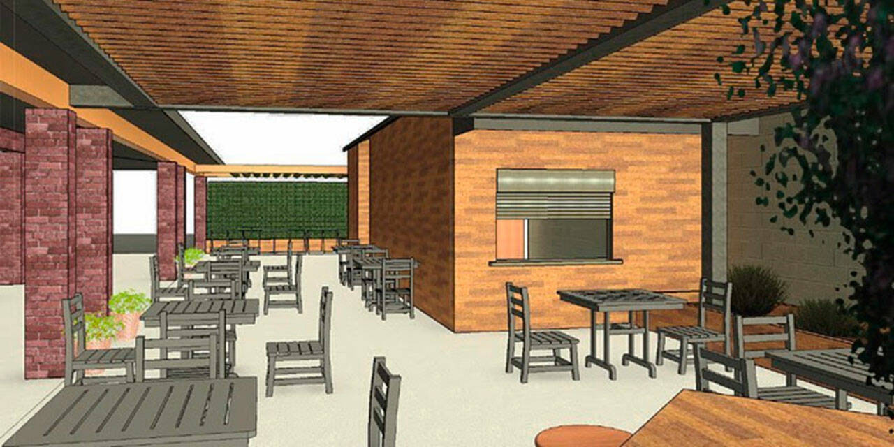 A rendering of Airways Brewing’s The Bistro & Beer Garden patio expansion planned for this year in downtown Kent. COURTESY GRAPHIC, Airways Brewing