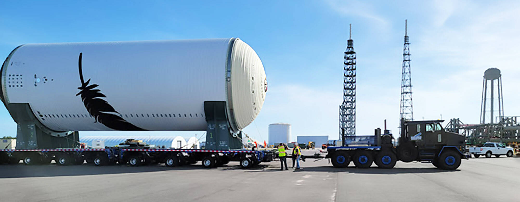 Kent-based Blue Origin’s New Glenn’s second stage tank is transported on site at Launch Complex 36 in Cape Canaveral, Florida. COURTESY PHOTO, Blue Origin