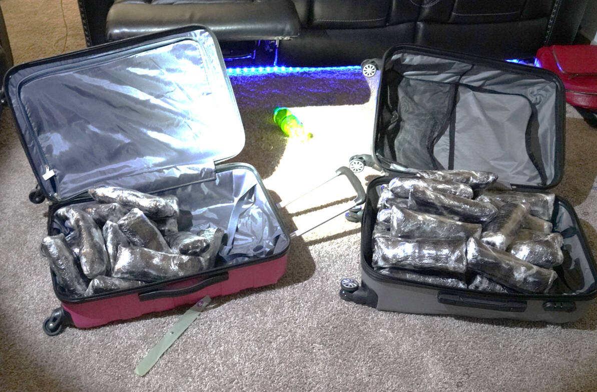 Drugs seized by law enforcement agencies in Seattle. The drugs were still in suitcases after being brought here from Arizona. COURTESY PHOTO, Homeland Security Investigations