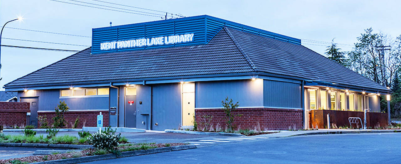 The Kent Panther Lake Library will reopen March 13. It has been closed for repairs since May 2022 after a vehicle crashed into the building. COURTESY PHOTO, King County Library System