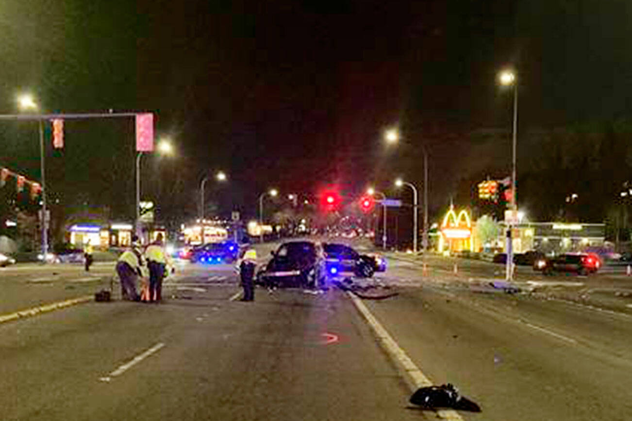 Five people were injured in a two-vehicle crash Tuesday night, March 7 in Renton. COURTESY PHOTO, Renton Police