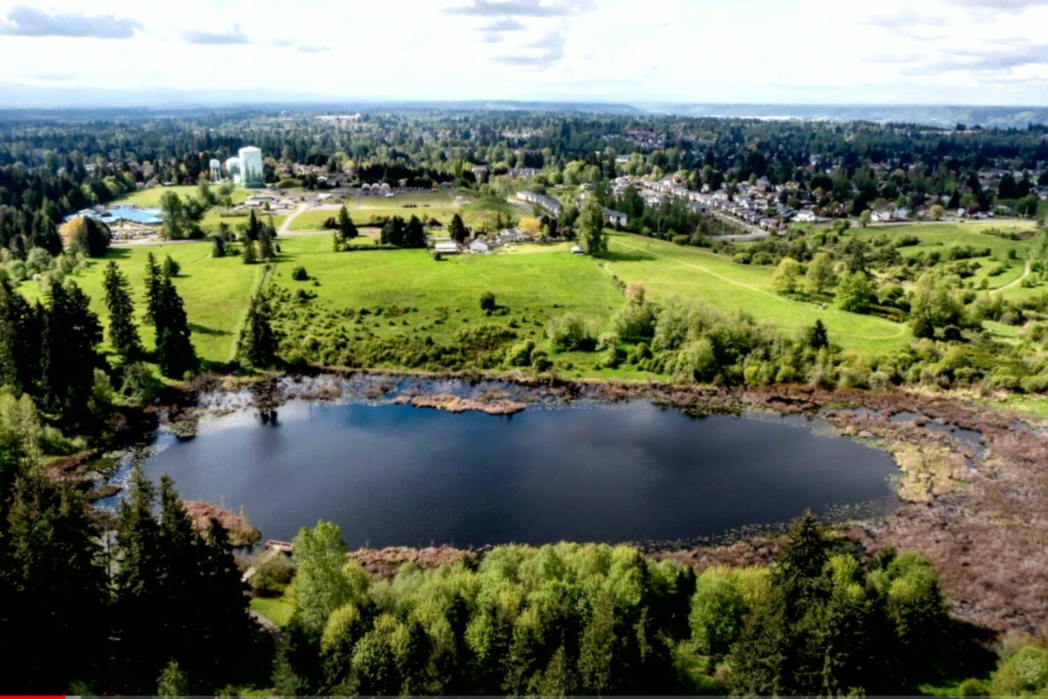 Aerial view of Clark Lake and surrounding natural area. (Screenshot from City of Kent Youtube page)
