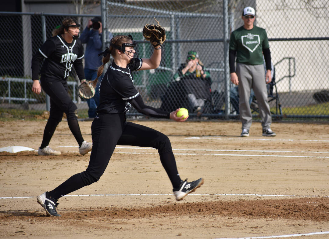 Kentwood’s Sarah Wright goes seven full innings in the win over Emerald Ridge. Ben Ray / The Reporter
