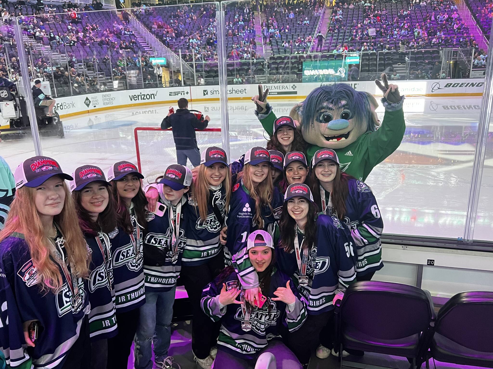 The Sno-King Junior Thunderbirds were special guests at a Seattle Kraken game after their championship win. Courtesy Photo, Jacqueline Connell