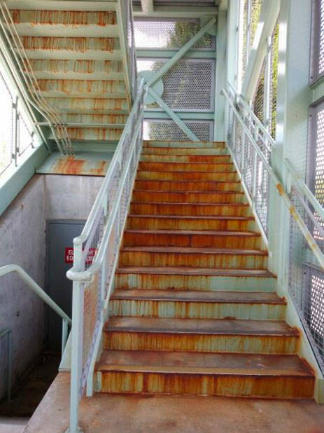 Sound Transit will replace the rusty stairs to the pedestrian skybridge this spring and summer at the Kent Sounder Station. COURTESY PHOTO, Sound Transit