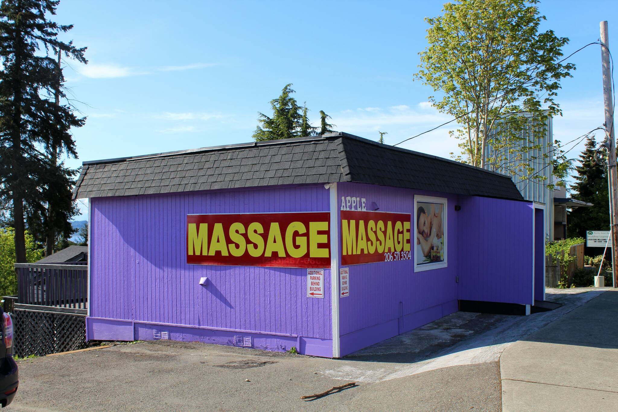 Apple Massage sits in the 28000 block of Pacific Highway South in Federal Way, as seen May 9. ALEX BRUELL, Sound Publishing