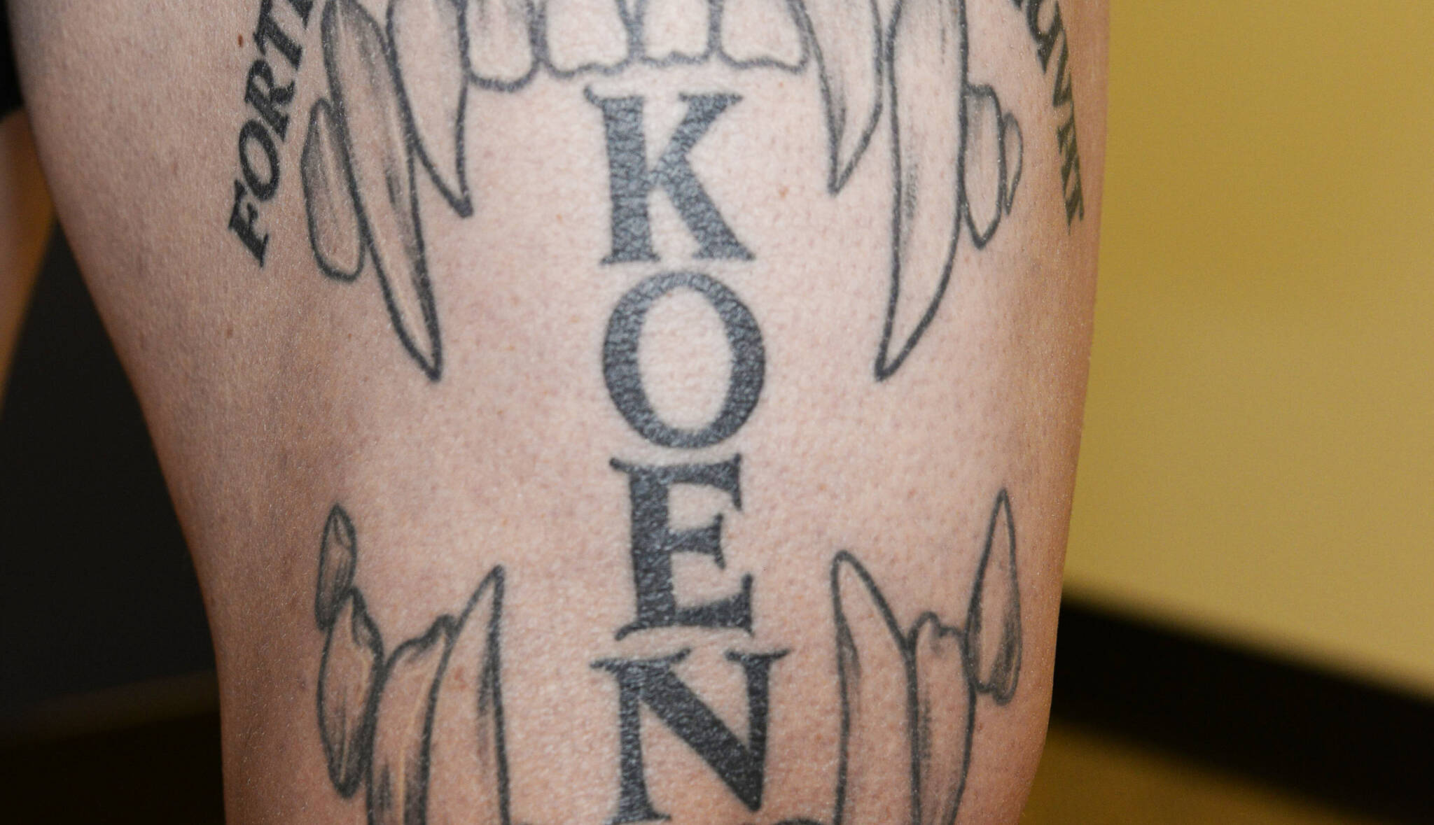 Tattoo on the leg of Auburn Police Officer Jeffrey Nelson. FILE PHOTO