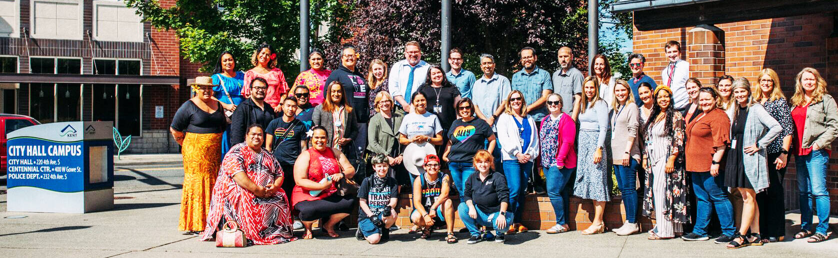Kent city officials, UTOPIA members and Kent Youth and Family Services staff were part of the Pride flag raising ceremony at Kent City Hall. COURTESY PHOTO, City of Kent