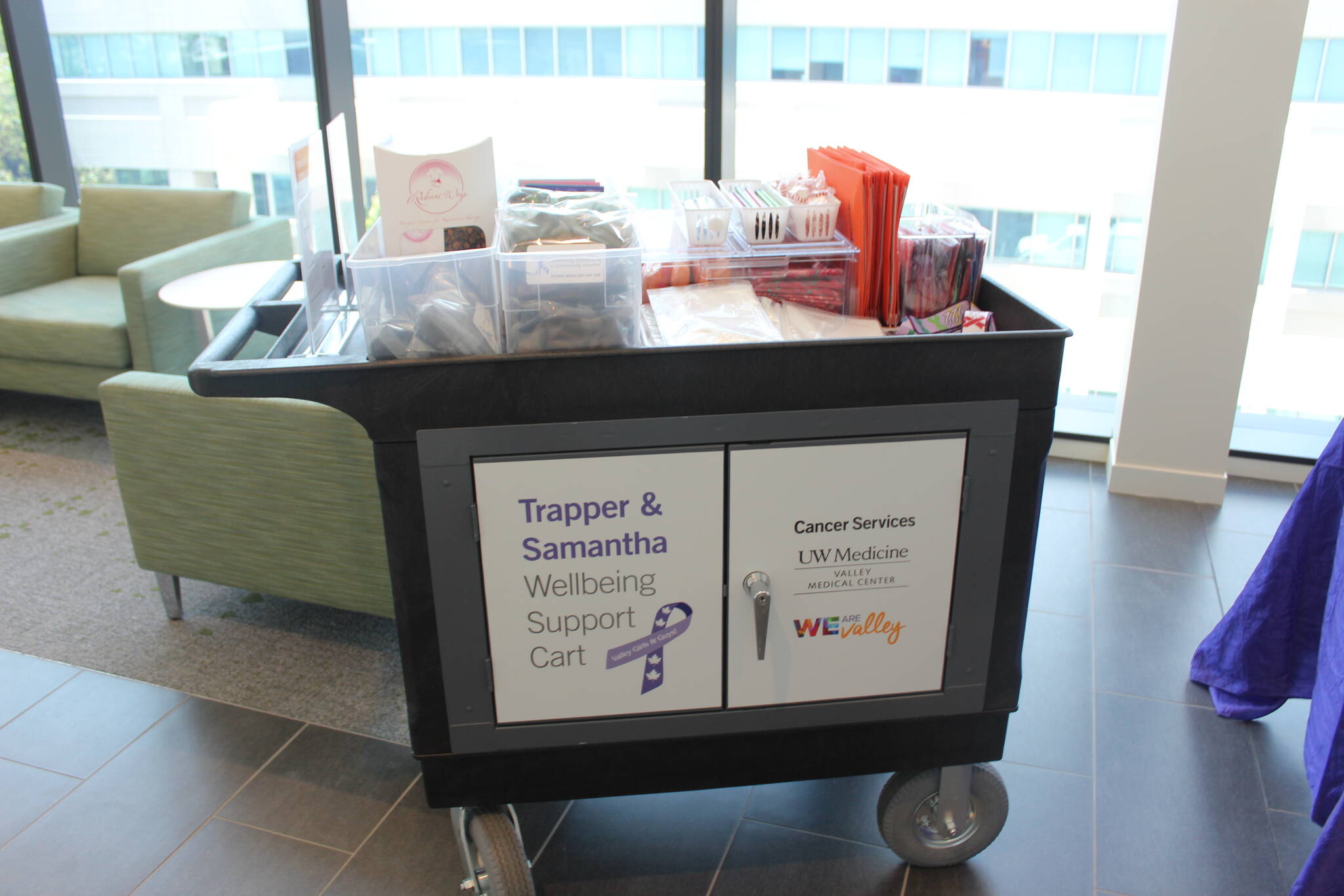 Trapper and Samantha O’Keeffe’s Wellbeing Support Cart, which provides free resources for patients during treatment, will become its own support room in the new Cancer Center at Valley Medical Center in Renton. Photo by Bailey Jo Josie/Sound Publishing.