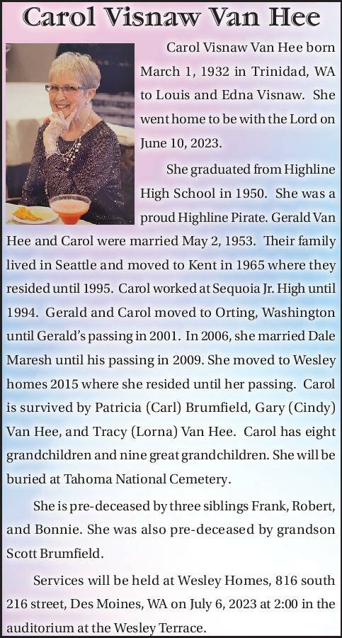 Carol Visnaw Van Hee | Obituary