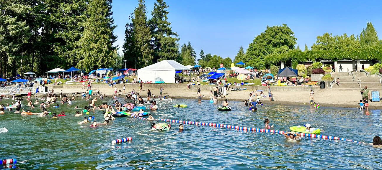 COURTESY PHOTO, City of Kent
Swimmers hit the water at Lake Meridian during the city of Kent’s Fourth of July Splash.