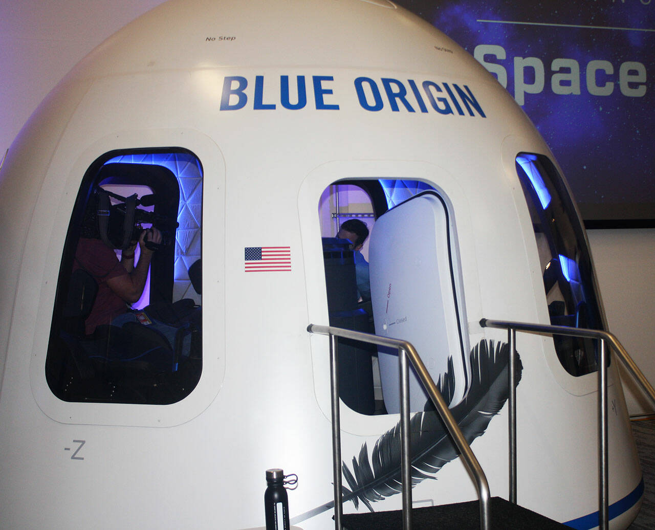 The Blue Origin New Shepard capsule on display at the Space Summit. STEVE HUNTER, Kent Reporter