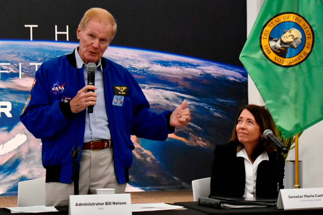NASA Administrator Bill Nelson speaks about the NASA contracts coming to the state of Washington. COURTESY PHOTO, Office of Sen. Cantwell