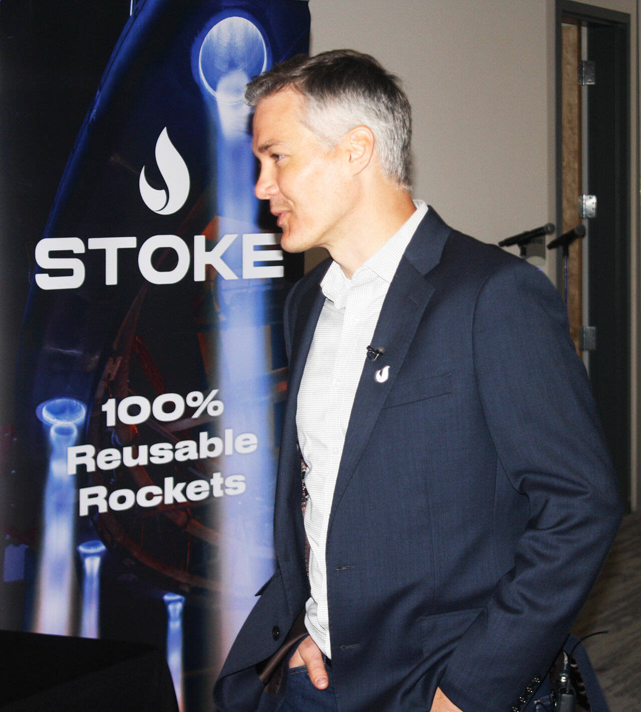 Andy Lapsa, co-founder of Stoke Space in Kent at the Space Summit trade show. STEVE HUNTER, Kent Reporter
