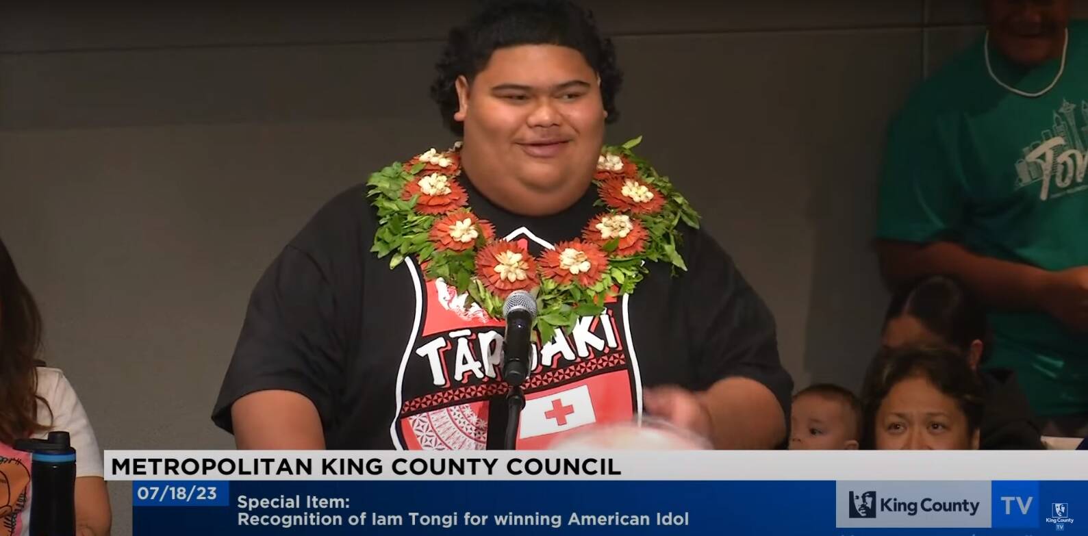 Iam Tongi was honored July 18 during the Metropolitan King County Council meeting. Screengrab from video of the meeting.