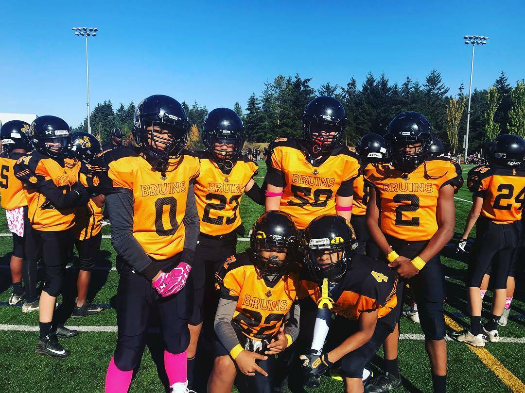 Photo courtesy of Benson Bruins
The Benson Bruins football team in Renton has players ages 6 to 14.