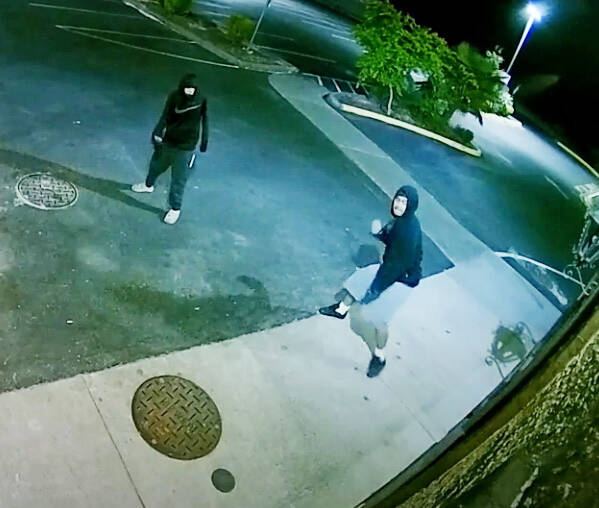 Video surveillance reportedly shows suspects vandalizing the Puerto Vallarta restaurant in the Twin Lakes area of Federal Way. COURTESY IMAGE