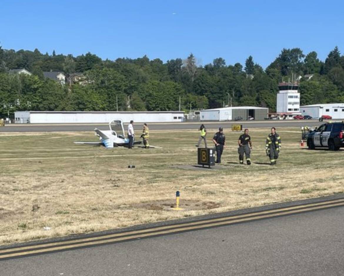 Scene of the airplane crash July 31 at Renton Muncipal Airport. (Courtesy of Renton Regional Fire Authority)