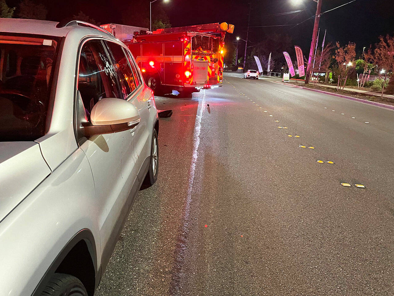 Puget Sound Fire and medics respond Tuesday night, Aug. 15 to a Kent pedestrian-vehicle collision in the 25000 block of 104th Avenue SE on the East Hill. COURTESY PHOTO, Puget Sound Fire