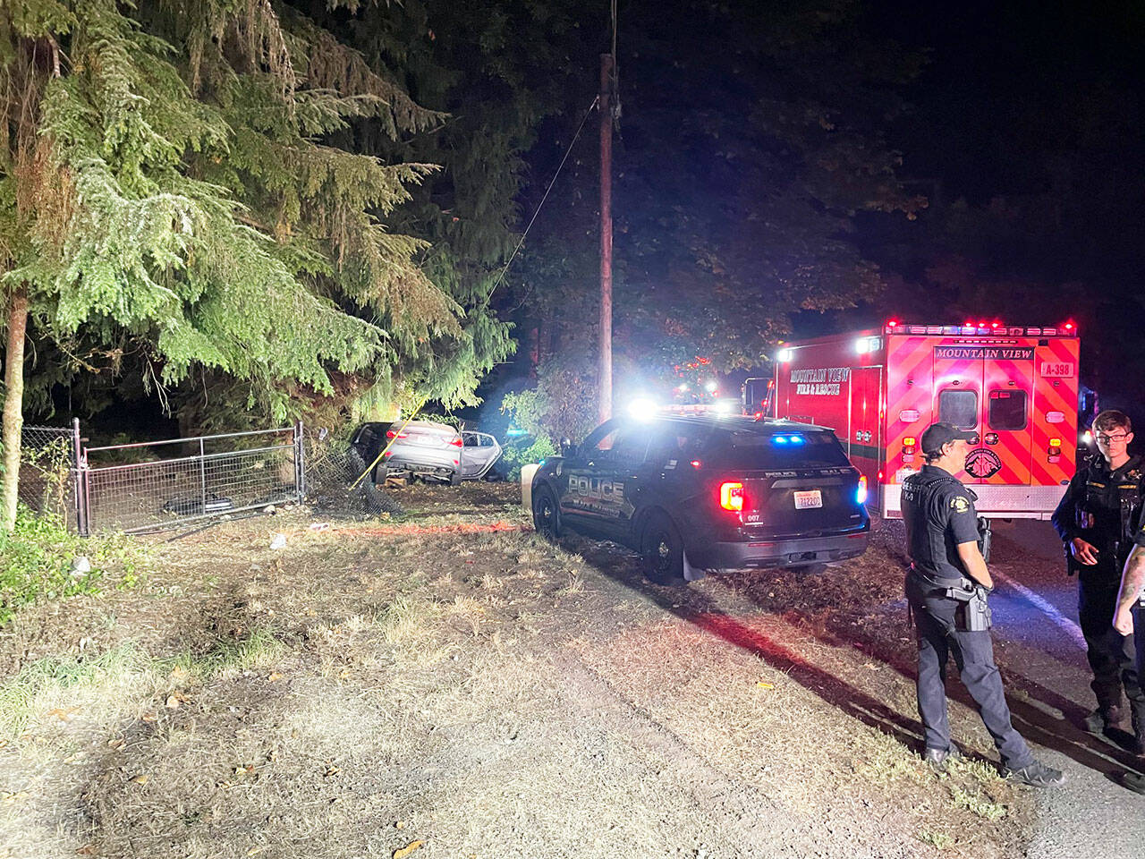First responders at the single-car crash in Black Diamond. COURTESY PHOTO, Puget Sound Fire