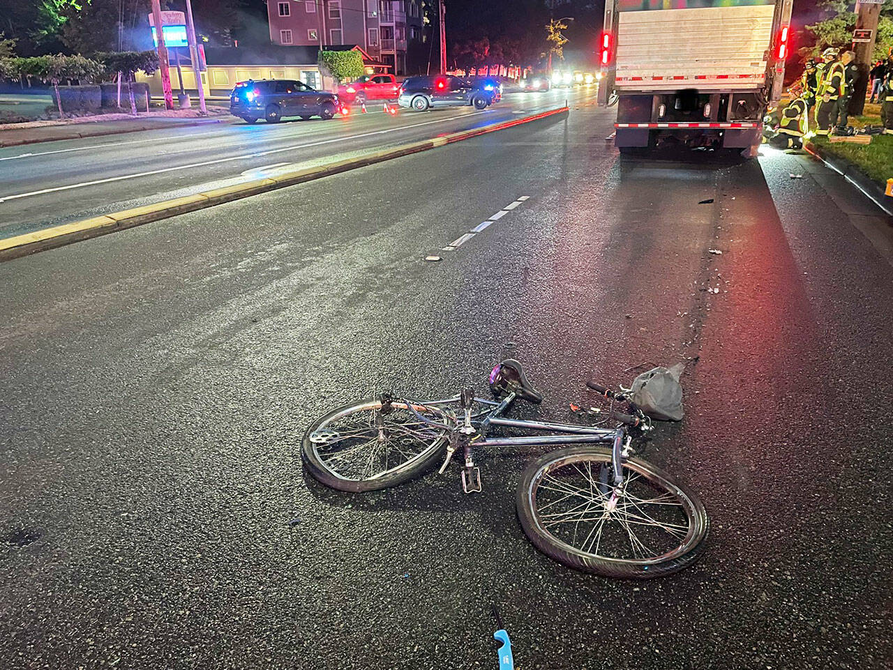 A bicyclist, a 27-year-old Kent man, died after a collision Wednesday, Aug. 30 with a box truck at the intersection of Kent-Kangley Road and 132nd Avenue SE. COURTESY PHOTO, Puget Sound Fire