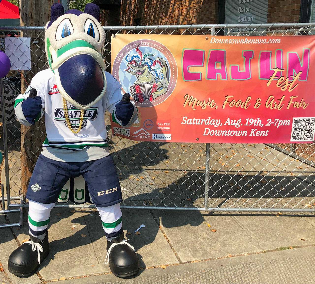 Cool Bird, seen here at the Cajun Fest last month in Kent, will appear Saturday, Sept. 16 at the Greater Kent Historical Society Museum to celebrate the opening of a Seattle Thunderbirds junior hockey team exhibit. COURTESY PHOTO, Seattle Thunderbirds