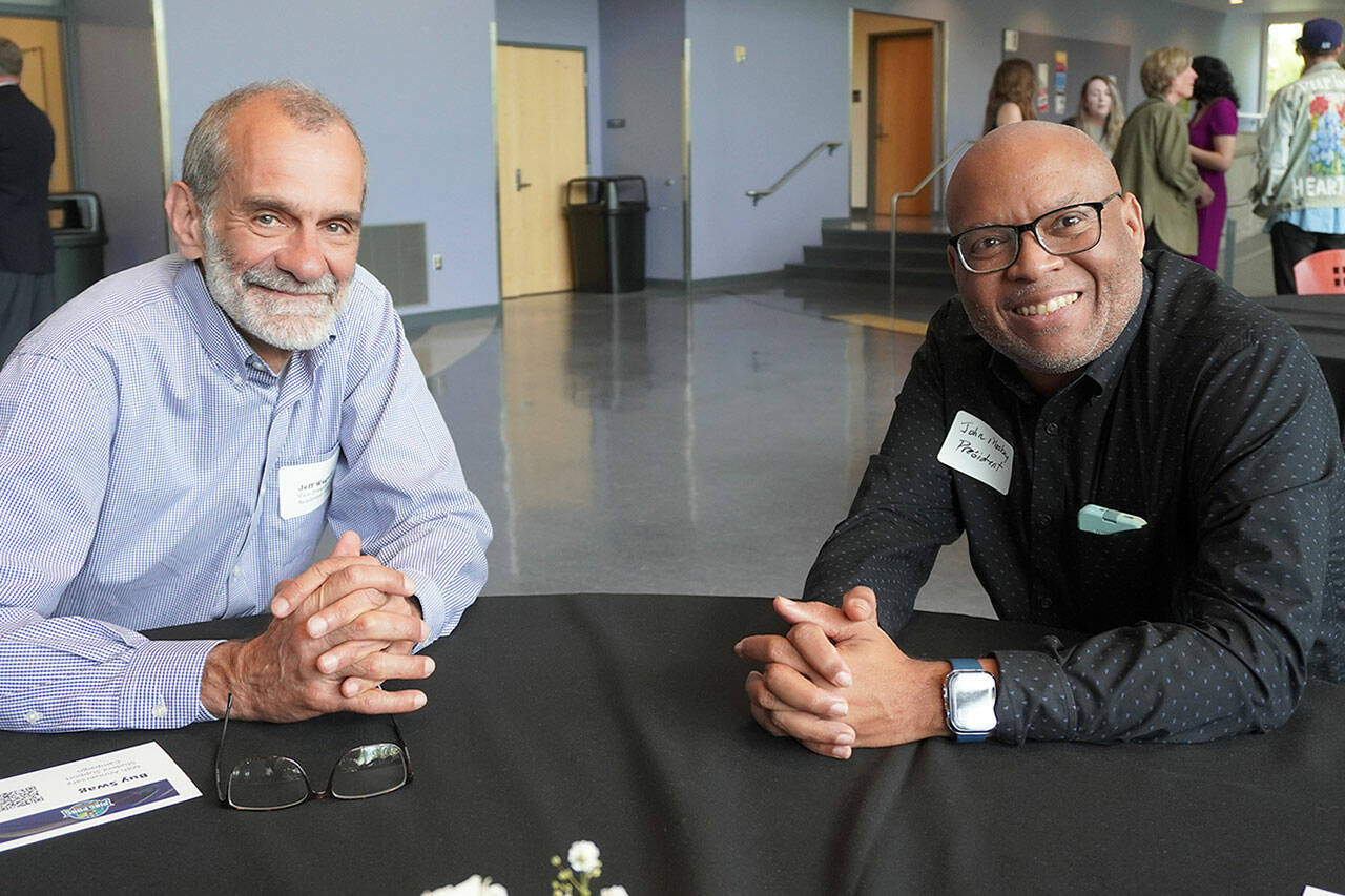Past Highline College Interim President Jeff Wagnitz, left, and current Highline College President John Mosby at a 2022 Highline College Foundation event. COURTESY PHOTO, Highline College