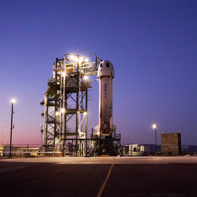 Kent-based Blue Origin’s New Shepard on the launch pad Sept. 12, 2022 in West Texas going through nominal checkouts in advance of its flight to space. After a mishap on the unmanned flight, no more flights have occurred. COURTESY PHOTO, Blue Origin