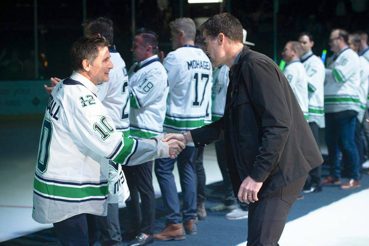 Glen Goodall, left, and Patrick Marleau, right, are the only two numbers retired by the Seattle Thunderbirds. COURTESY PHOTO, Brian Liesse, Seattle Thunderbirds