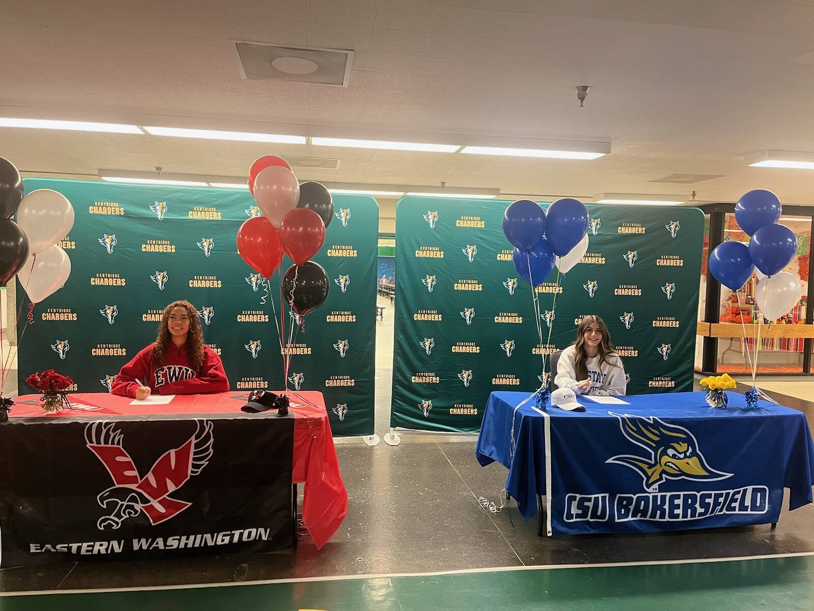 Senior midfielder Jayda Sparks (left) signed to Eastern Washington University and forward/defender Ella Schug (right) committed to Cal State University at Bakersfield. (Photo provided by John Flanigan)
