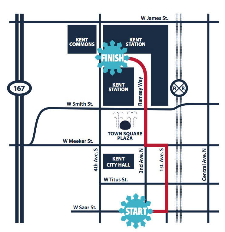 The Kent Winterfest Santa Parade route, starting at 4:30 p.m. Saturday, Dec. 2. COURTESY GRAPHIC, City of Kent