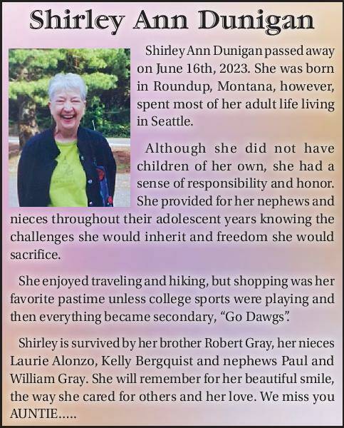 Shirley Ann Dunigan | Obituary