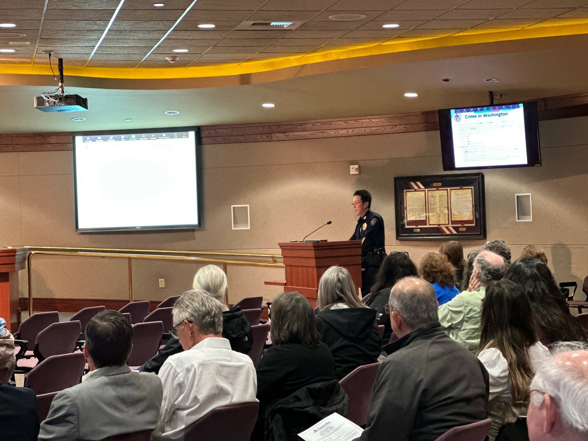 Photo courtesy of David Solano/Federal Way Mayors office.
Police Chief Andy Hwang shares public safety updates with the Federal Way City Council.