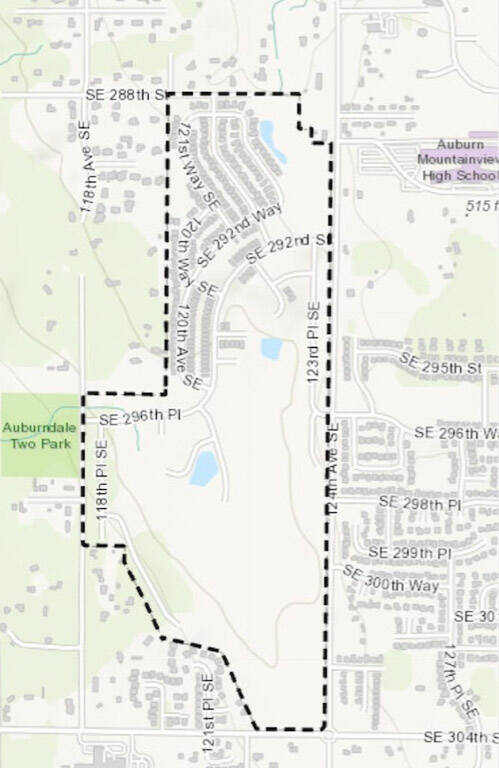 A map of the Bridges neighborhood that’s in Kent now but will be annexed by Auburn. COURTESY GRAPHIC, City of Kent