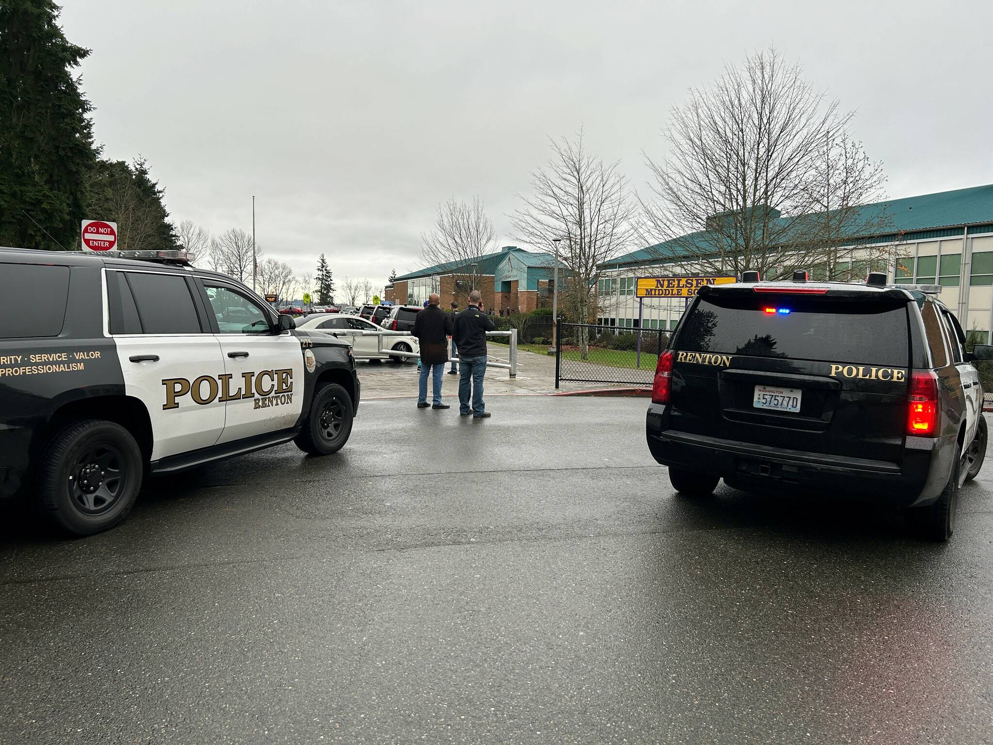 Renton police entered Nelsen Middle School on Dec. 14 after a prank phone call alleged of a firearms threat in the school. (Courtesy of the Renton Police Department.)