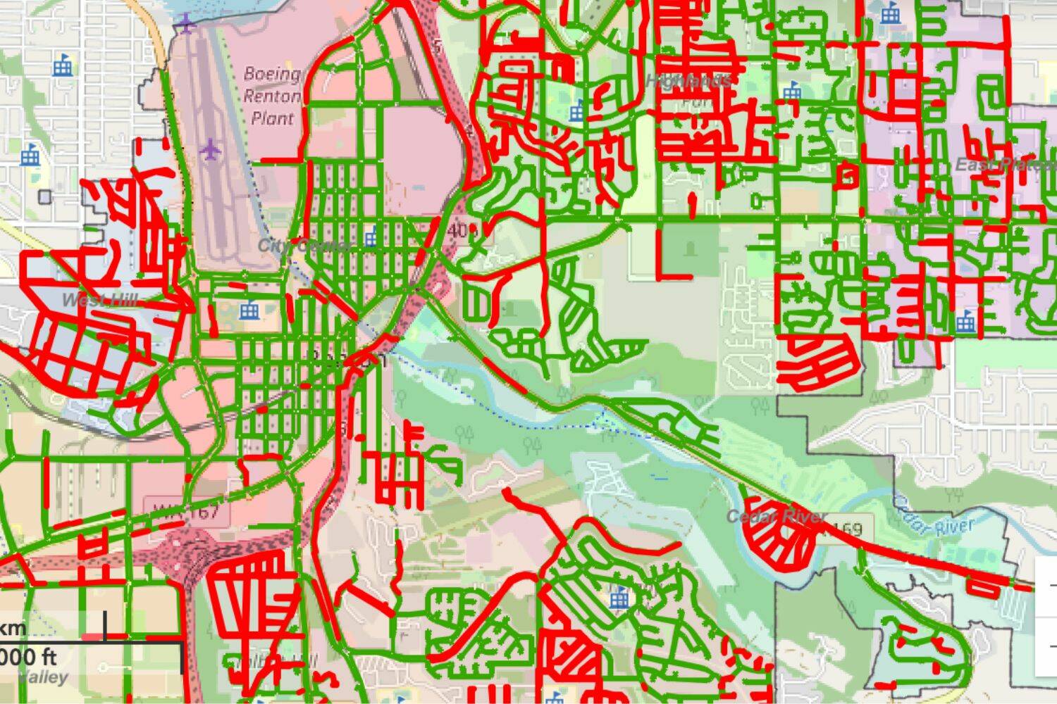 The City of Renton’s interactive sidewalk map. (Screenshot from City of Renton website)