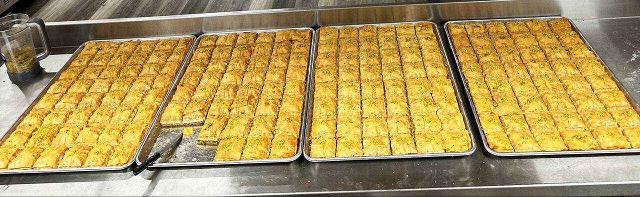 Pistachio baklava freshly made at Queen Safa Market and Deli on Kent’s West Hill. COURTESY PHOTO, Queen Safa Market and Deli